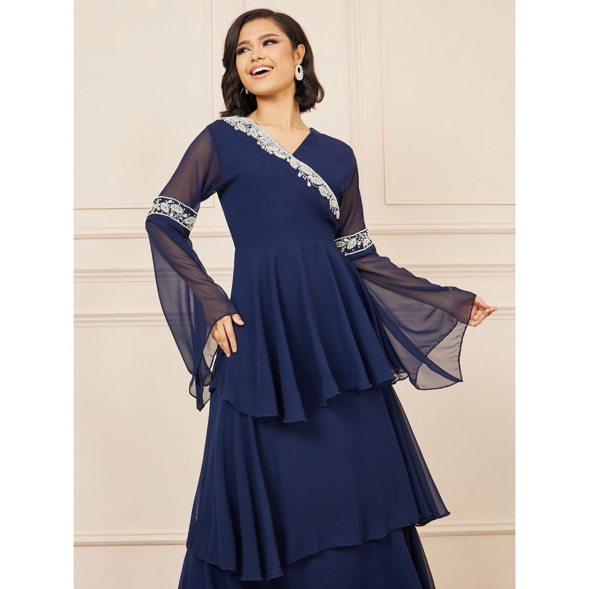 Styli Beaded Embellished Flute Layered Tiered Dress-women-clothing-dresses-image-2