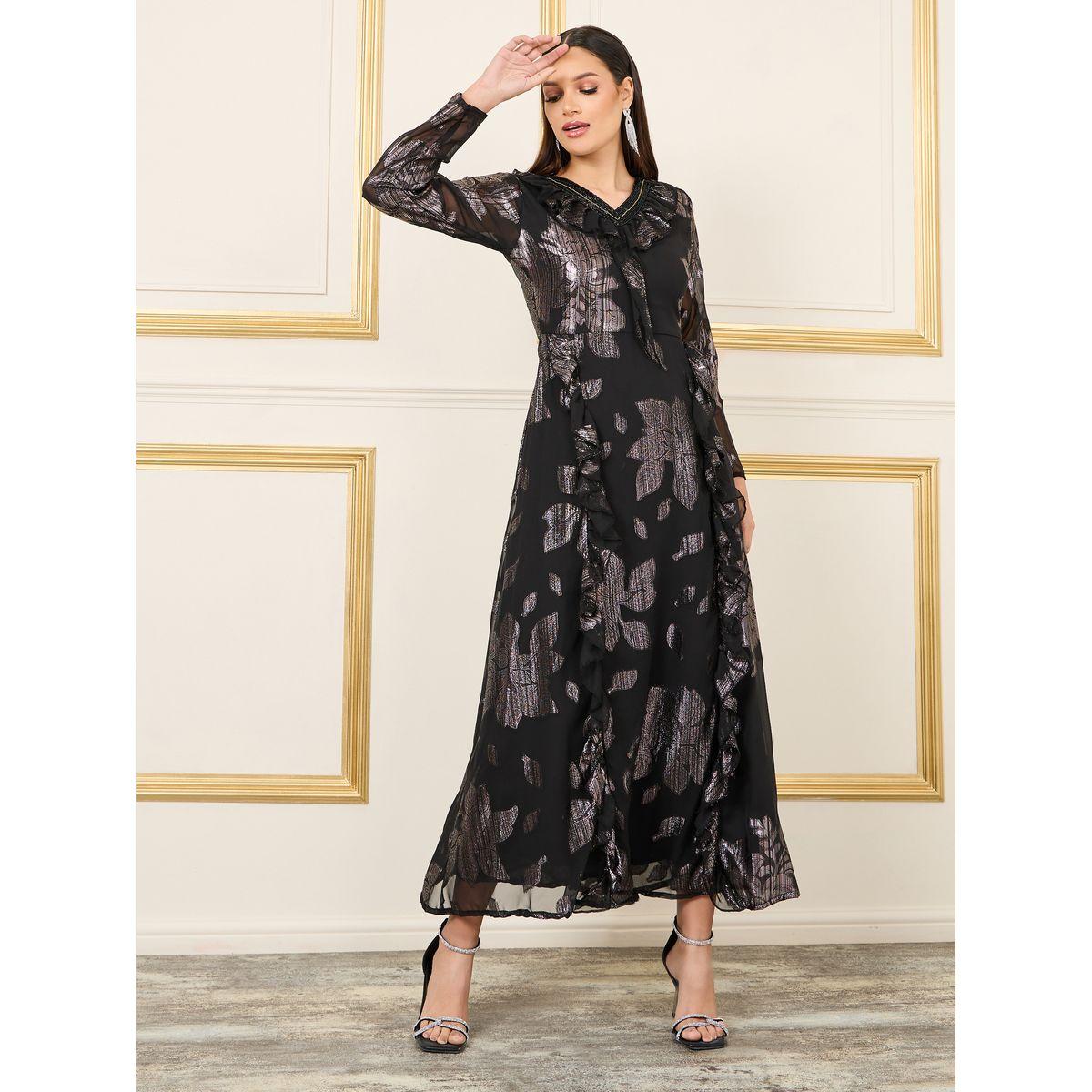 Styli Lurex Texture Mesh Tiered Maxi Dress-women-clothing-dresses-image-1