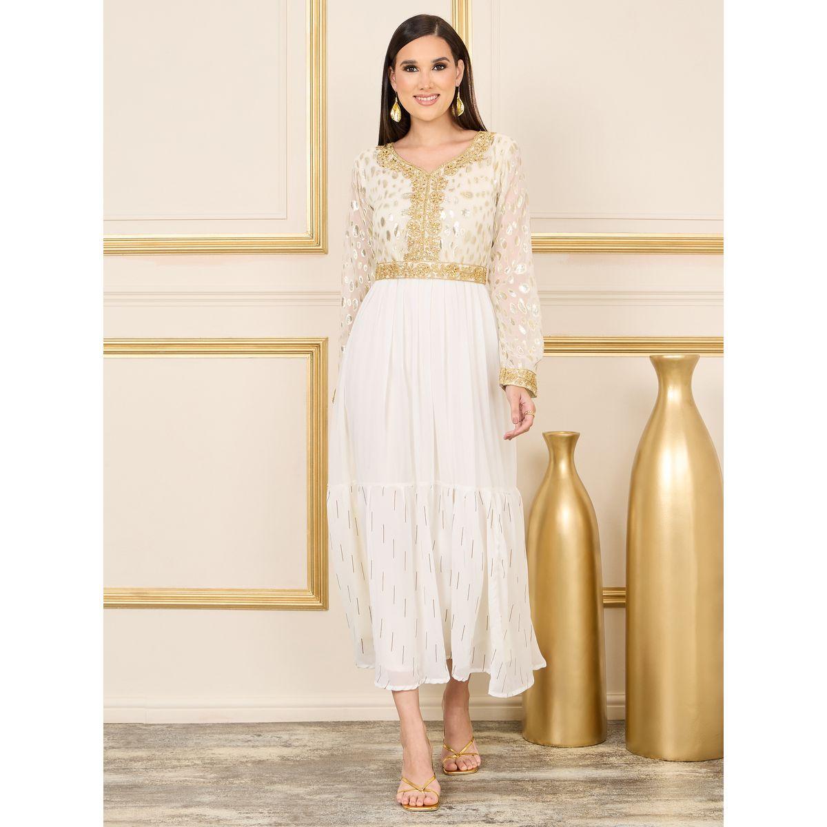 Styli Embroidered Stone Detail Lurex Texture Maxi Dress-women-clothing-dresses-image-1