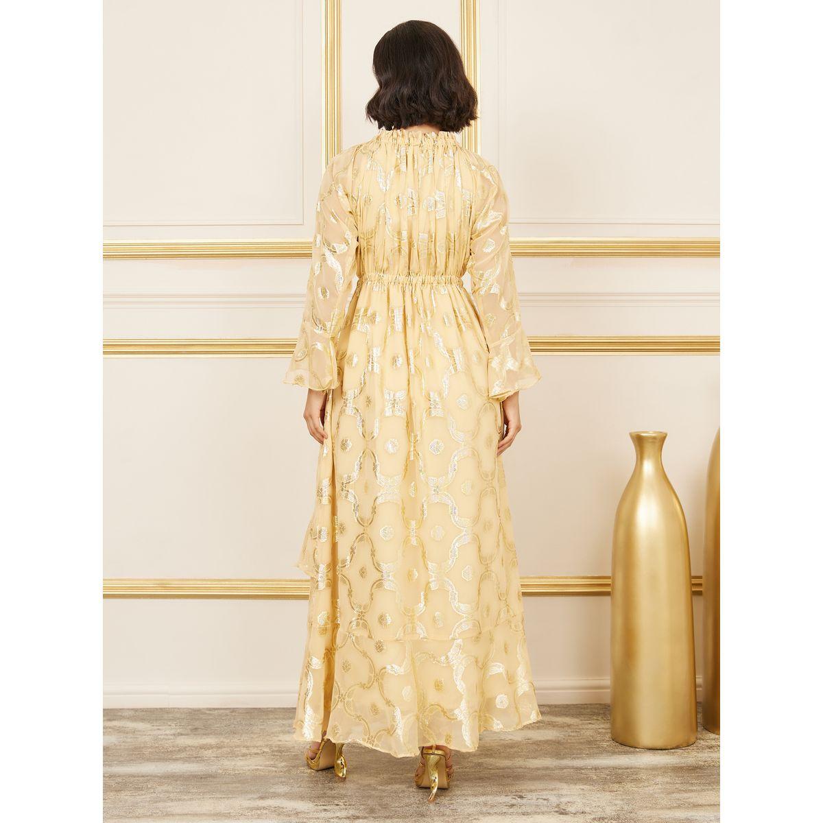 فستان طويل بطبعة فويل وياقة عالية-women-clothing-dresses-image-4