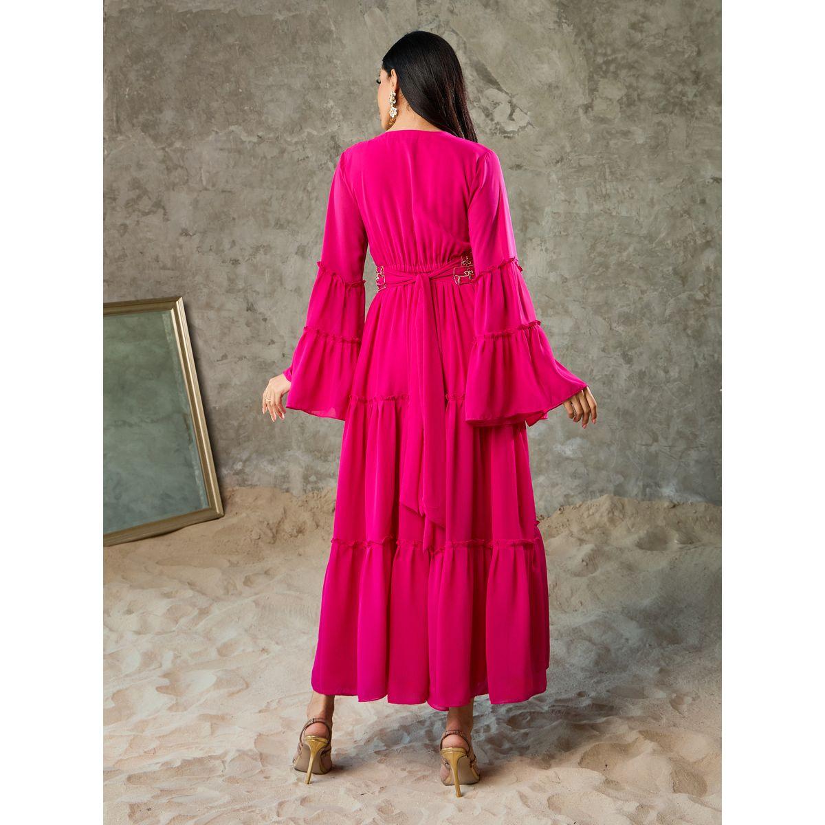 فستان طويل بكسرات واكمام فلوت-women-clothing-dresses-image-4