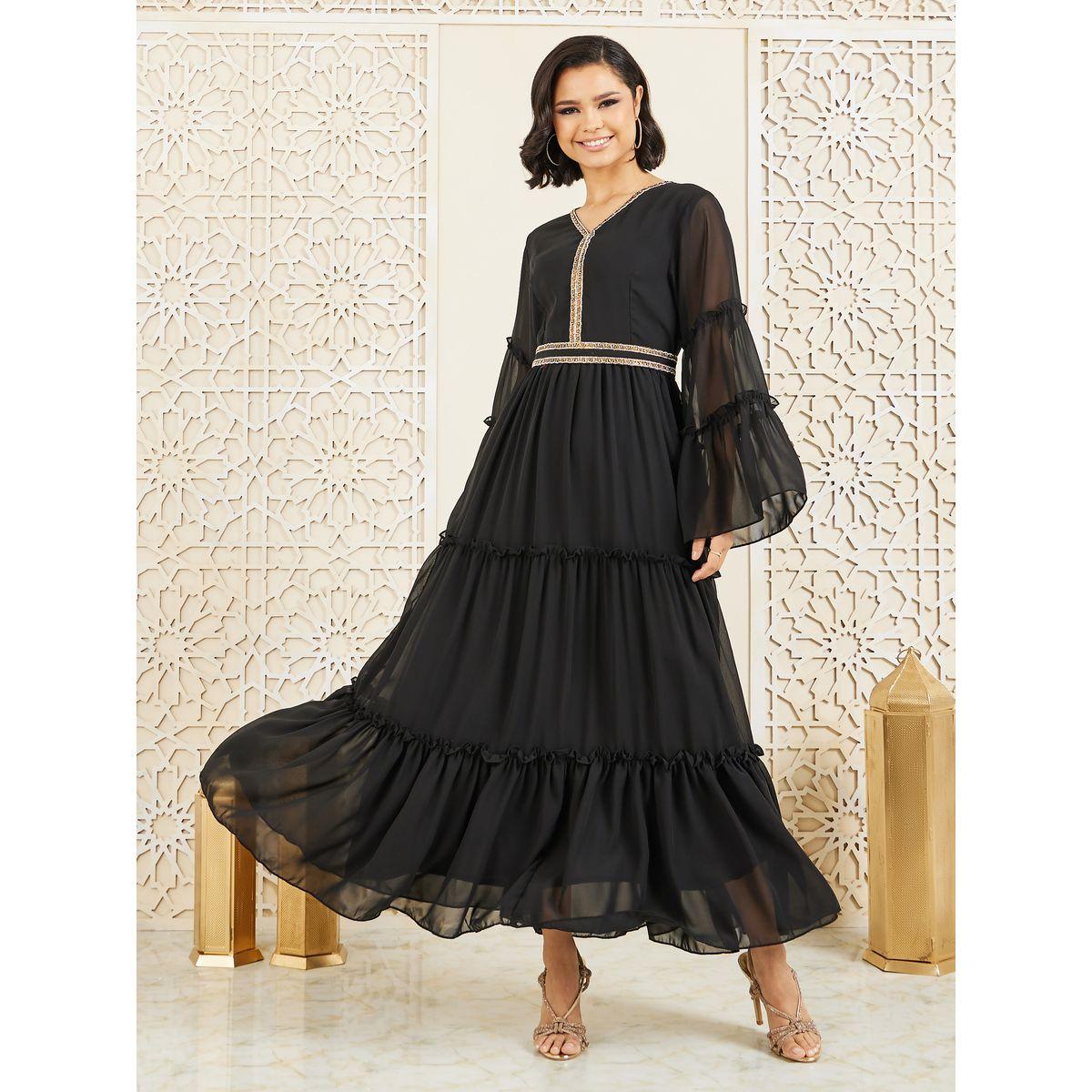 Styli Embroidered Lace Ruffle Detail Tiered Maxi Dress-women-clothing-dresses-image-1
