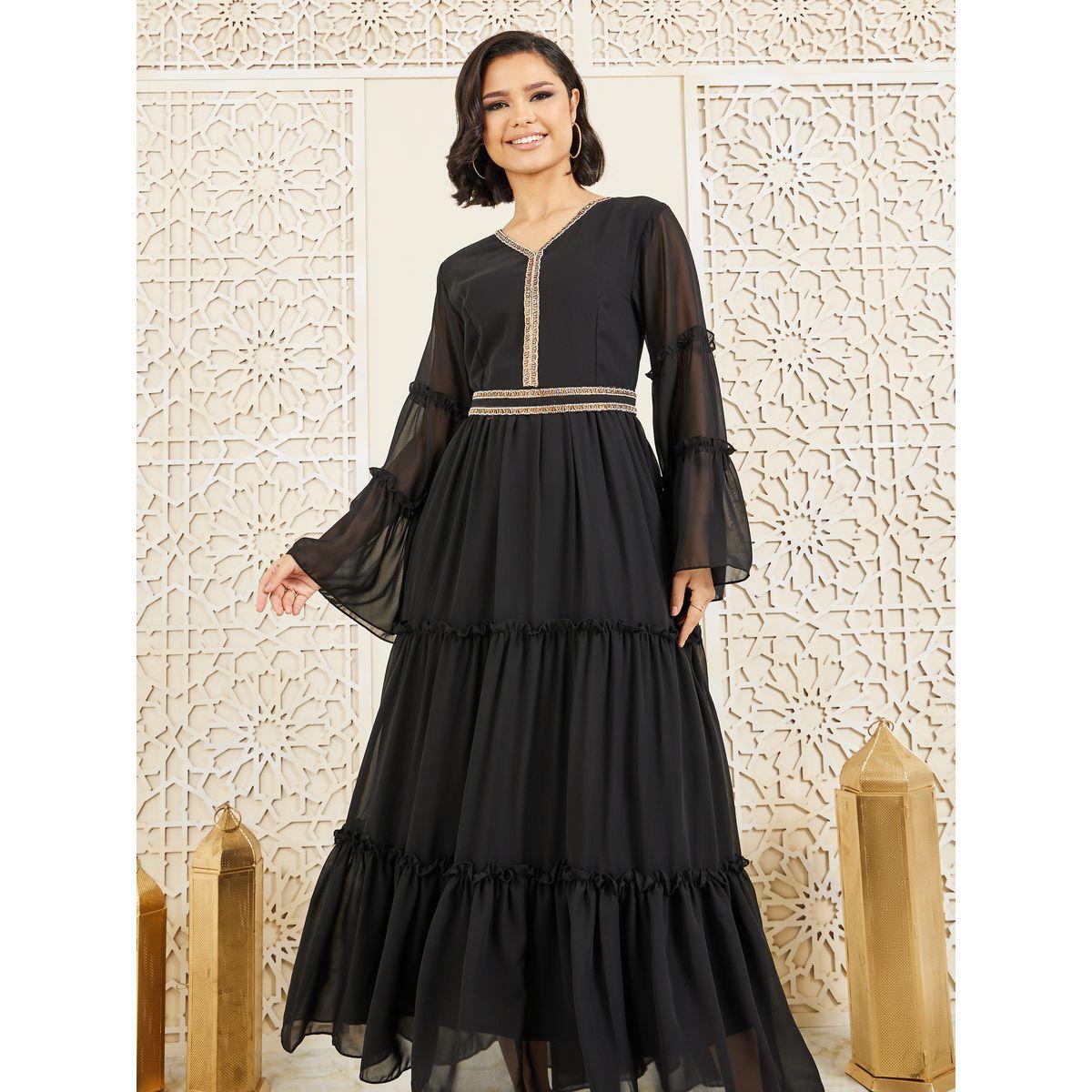 فستان طويل بتفاصيل دانتيل وكشكش-women-clothing-dresses-image-2