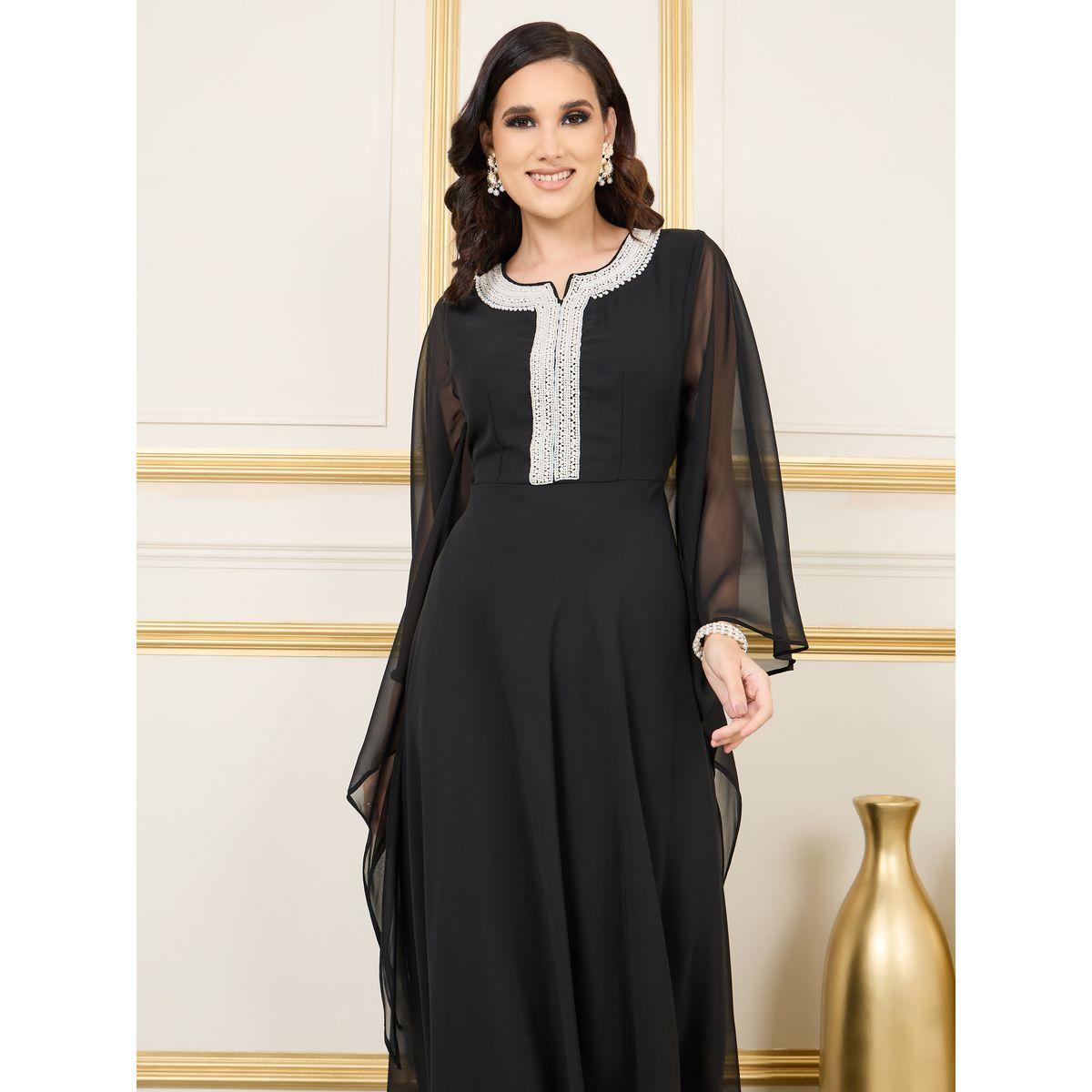 Styli Pearl Detail Neck A Line Maxi Dress-women-clothing-dresses-image-2