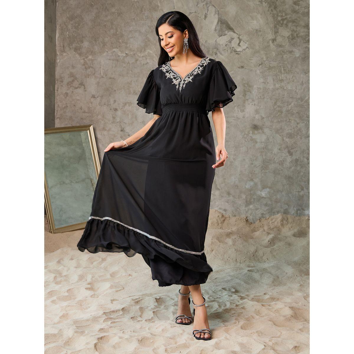 Styli Embellished Smocked Waist A-Line Maxi Dress-women-clothing-dresses-image-1
