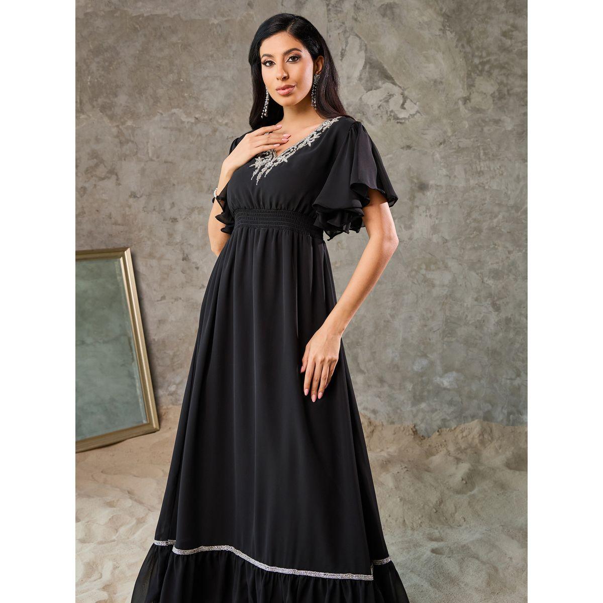 Styli Embellished Smocked Waist A-Line Maxi Dress-women-clothing-dresses-image-2