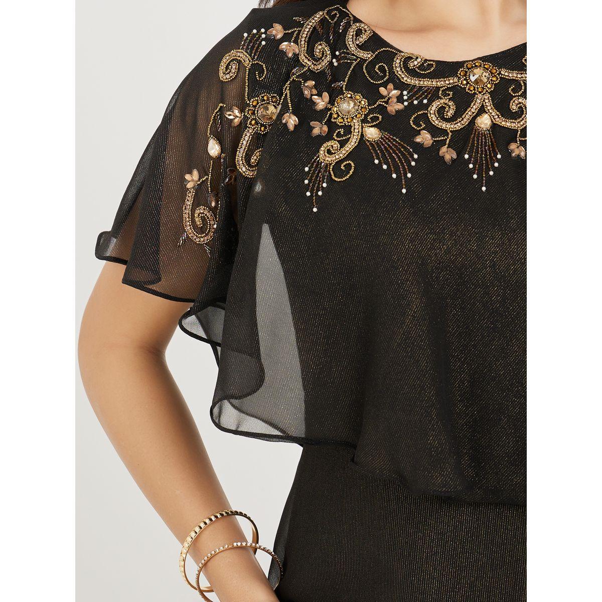 Styli Beaded Embellished Cape Style A-Line Midi Dress-women-clothing-dresses-image-3