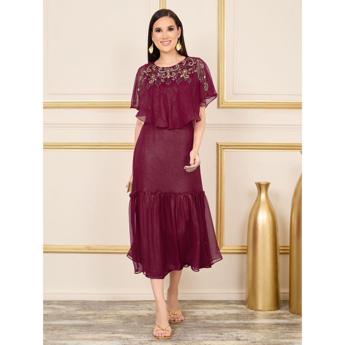 Styli Hand Embroidered Cape Sleeves A Line Midi Dress-women-clothing-dresses-image-1
