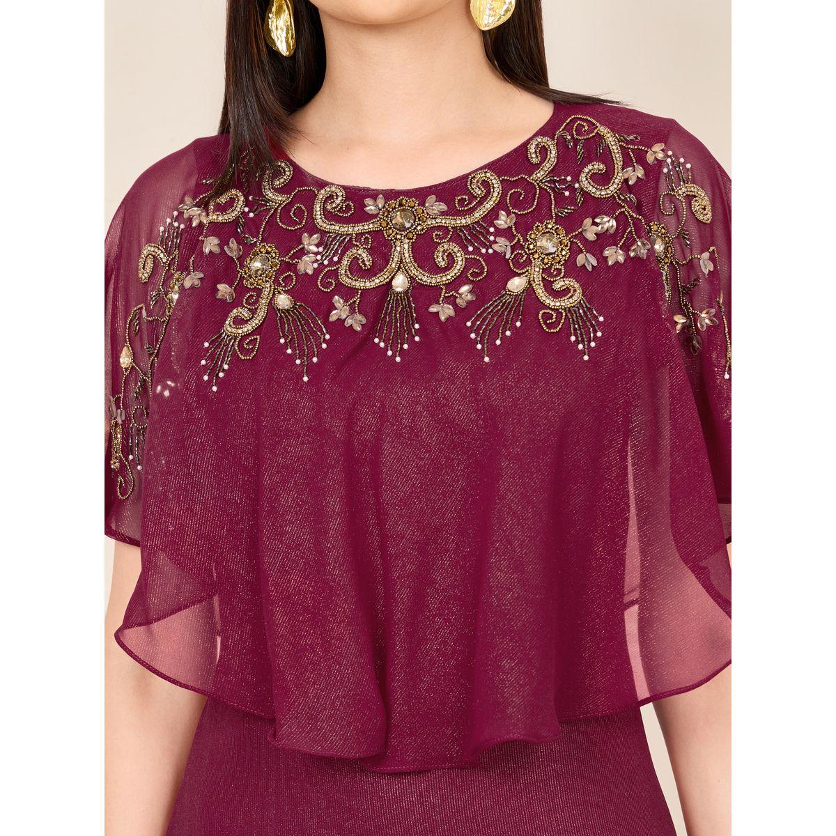 فستان ميدي بحافة واسعة واكمام كيب-women-clothing-dresses-image-3