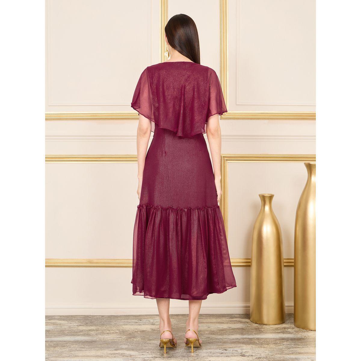Styli Hand Embroidered Cape Sleeves A Line Midi Dress-women-clothing-dresses-image-4