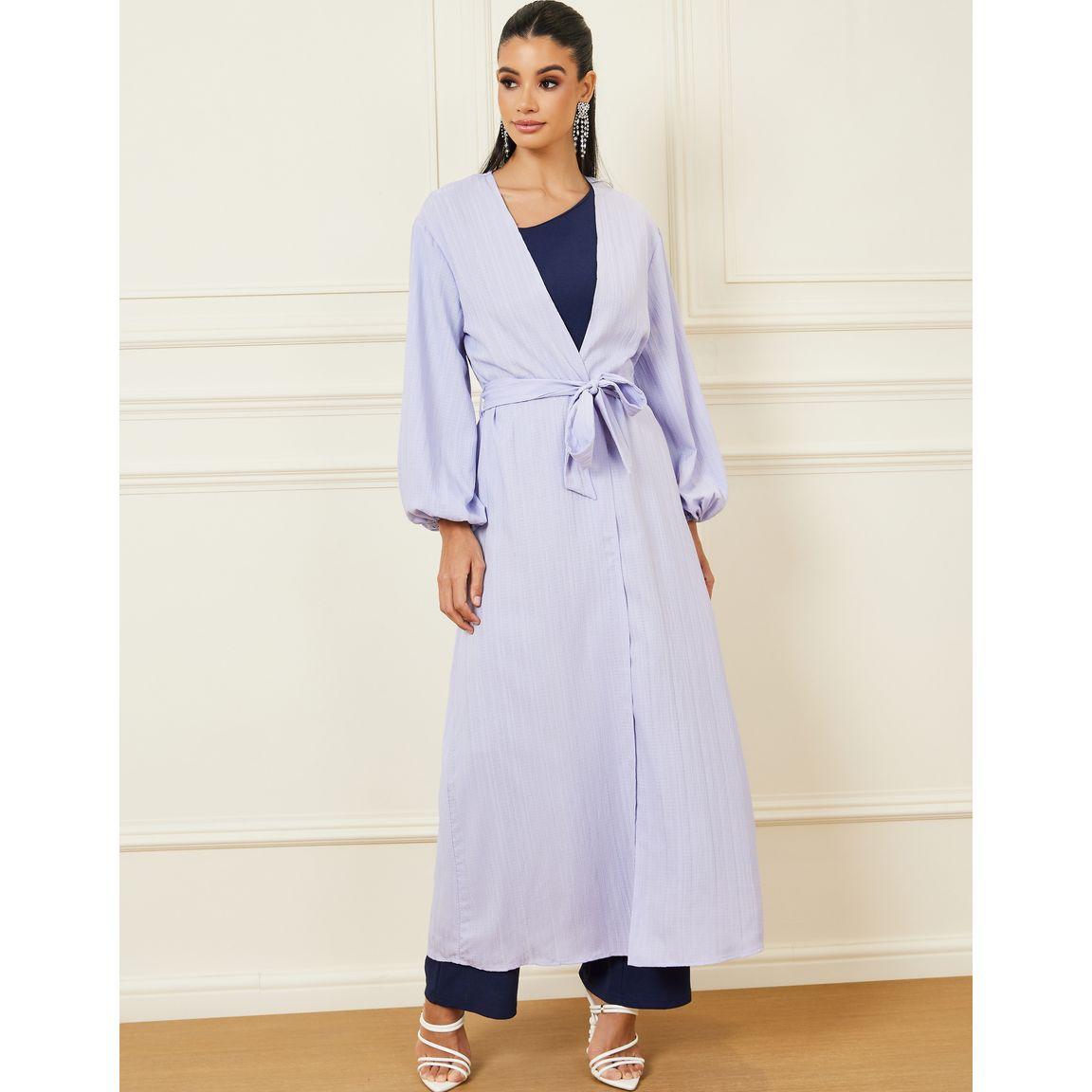 Styli Textured Maxi Kimono with Tie Up Belt-women-clothing-shirtsandblouses-shirts-image-3