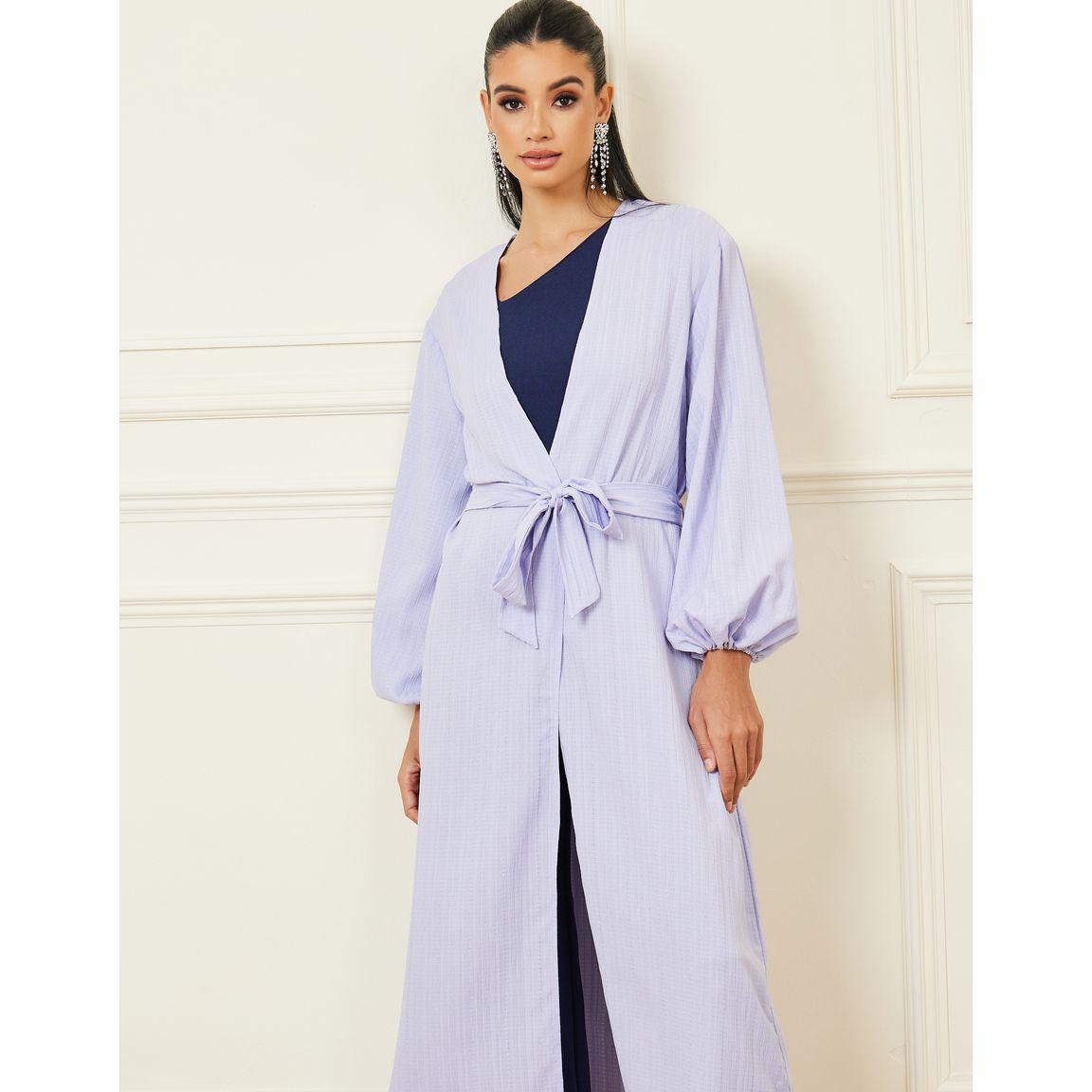 Styli Textured Maxi Kimono with Tie Up Belt-women-clothing-shirtsandblouses-shirts-image-4