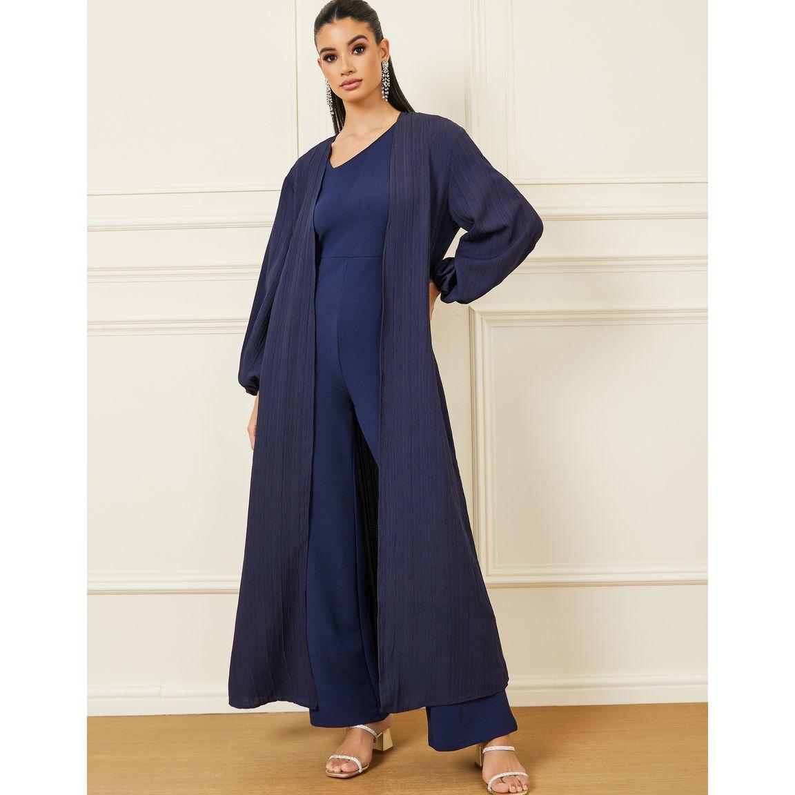 كيمونو طويل بتفاصيل بارزة مع حزام خصر-women-clothing-shirtsandblouses-shirts-image-1