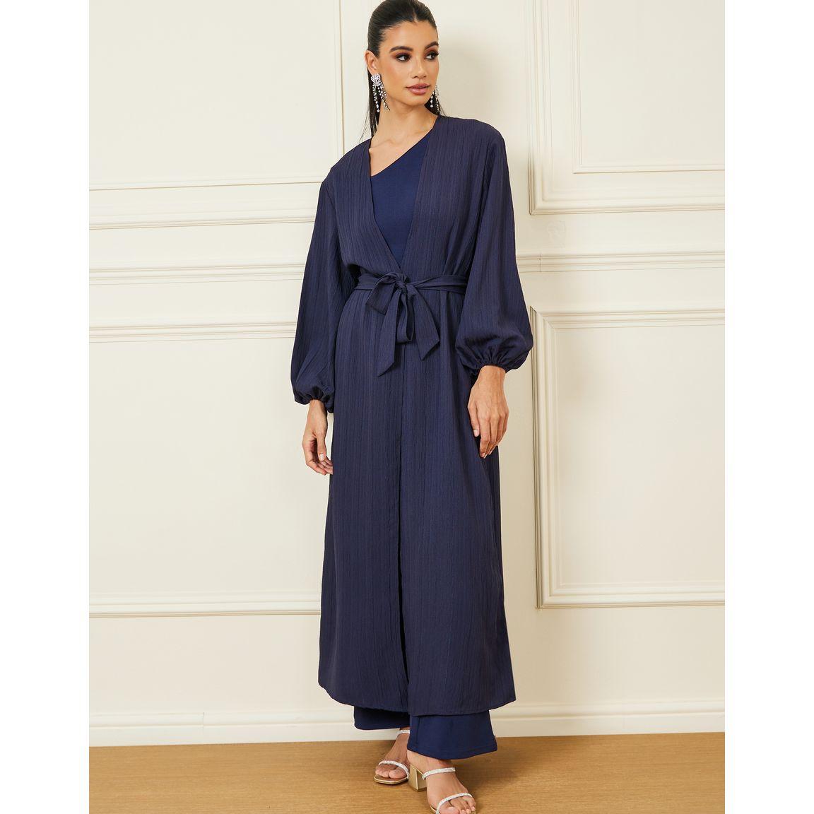 كيمونو طويل بتفاصيل بارزة مع حزام خصر-women-clothing-shirtsandblouses-shirts-image-3