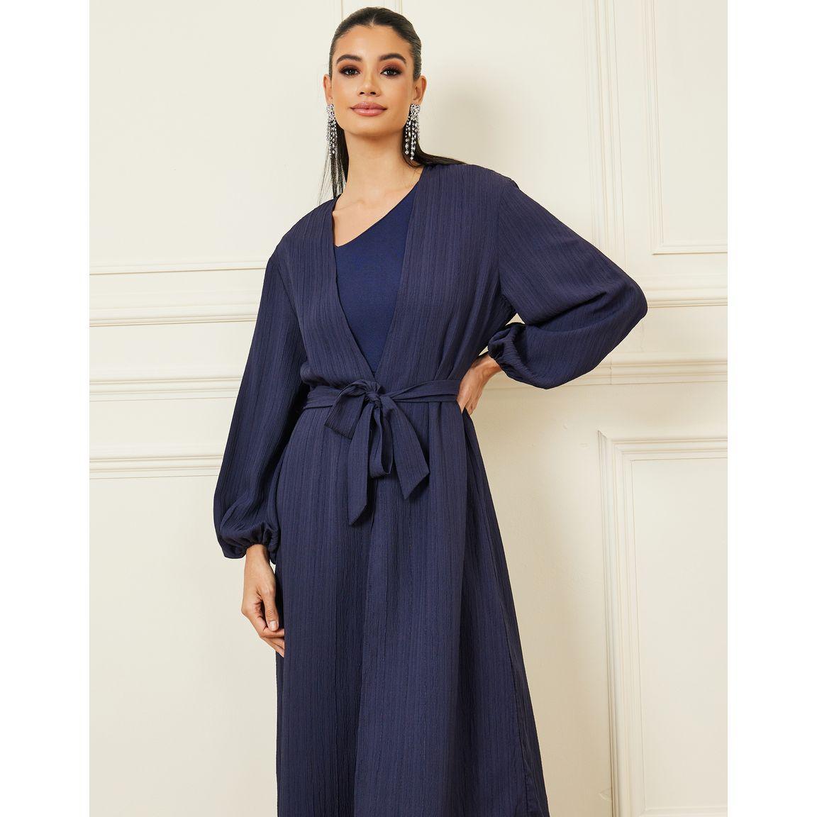 Styli Textured Maxi Kimono with Tie Up Belt-women-clothing-shirtsandblouses-shirts-image-4
