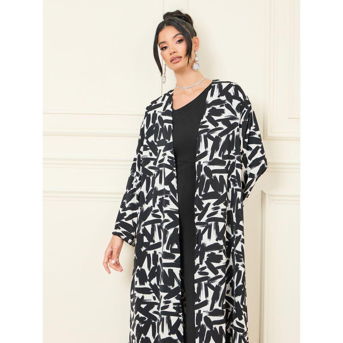 Styli Abstract Print Maxi Length Kimono-women-clothing-shirtsandblouses-shirts-image-2