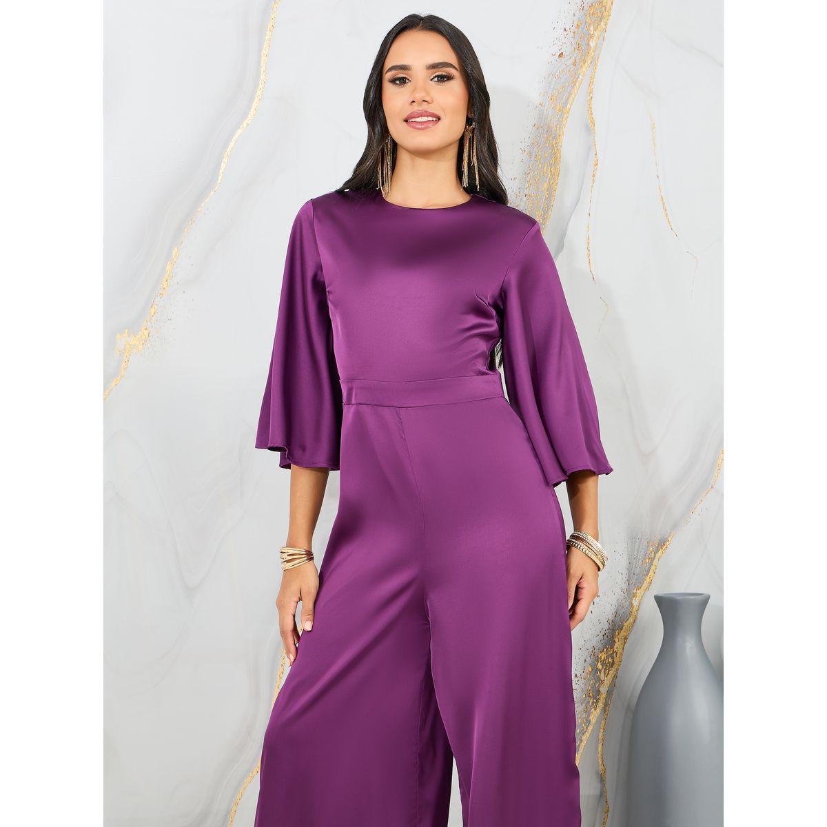 جمبسوت ساتان بأرجل واسعة وياقة دائرية-women-clothing-jumpsuits-image-2