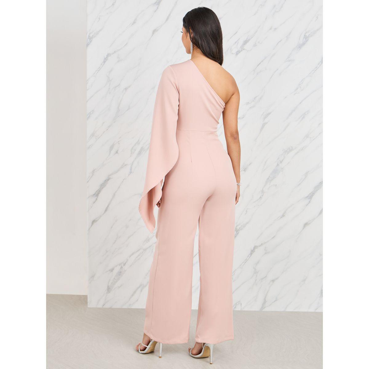 Styli One Shoulder Neck Cape Sleeves Wide Leg Tailored Jumpsuit-women-clothing-jumpsuits-image-4