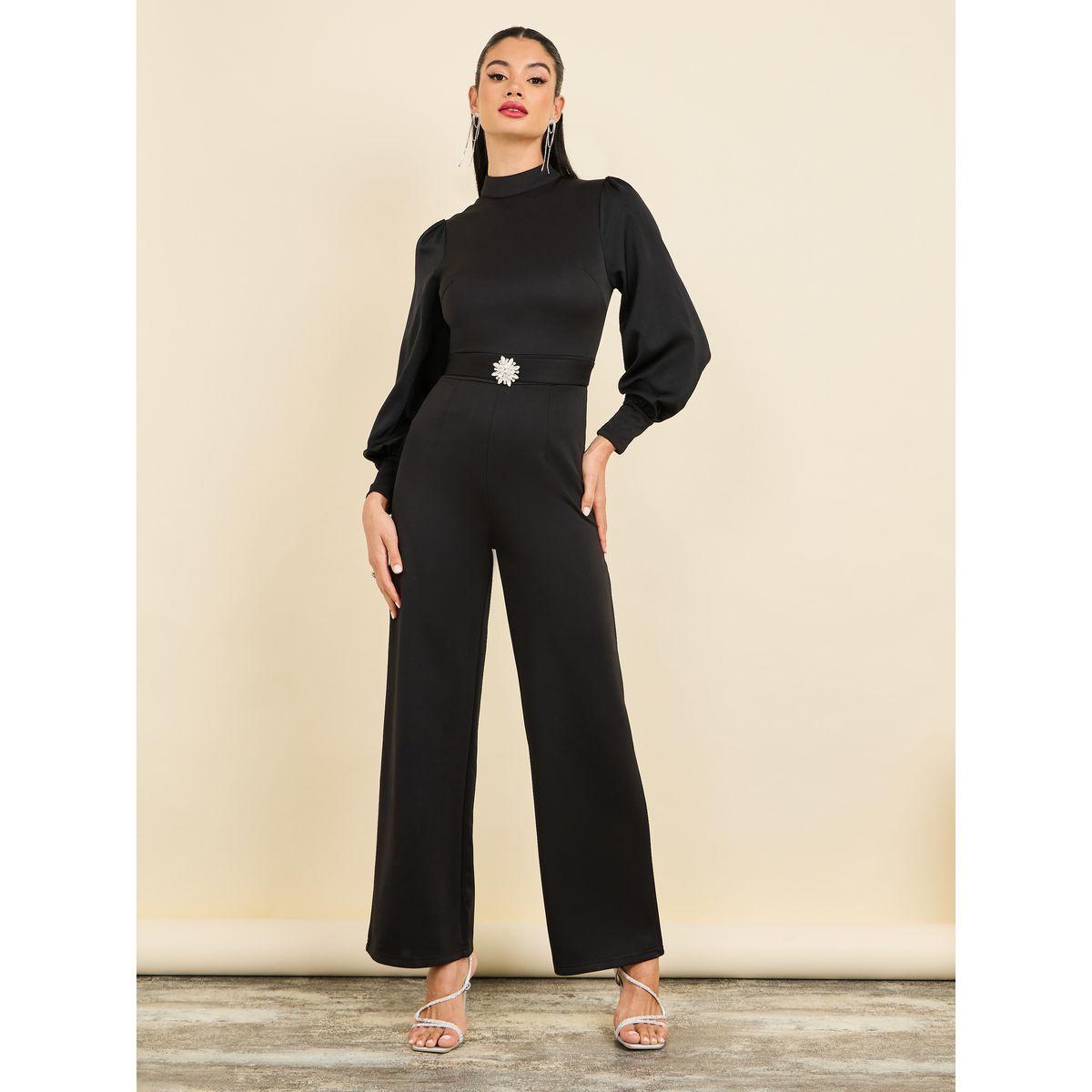 Styli Embellished Buckle Wide Leg Knit Jumpsuit-women-clothing-jumpsuits-image-1