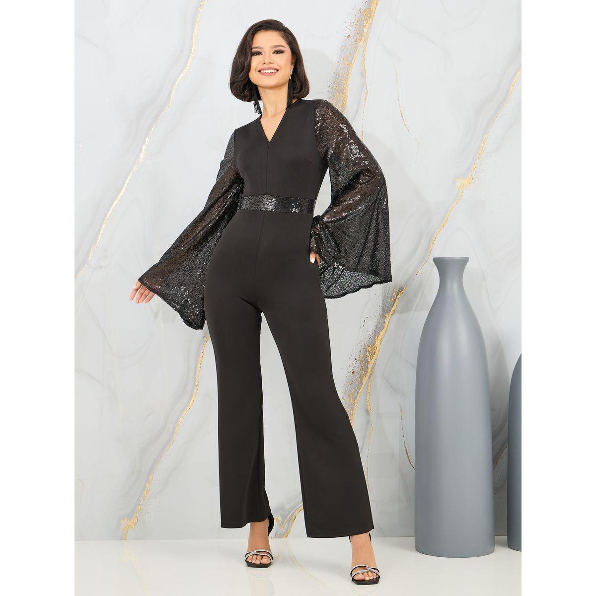 جمبسوت بقصة ارجل مستقيمة ومزين بالترتر-women-clothing-jumpsuits-image-1