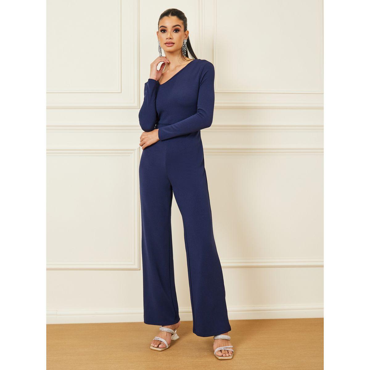 Styli Textured Knit Asymmetric Neck Straight Leg Jumpsuit-women-clothing-jumpsuits-image-2