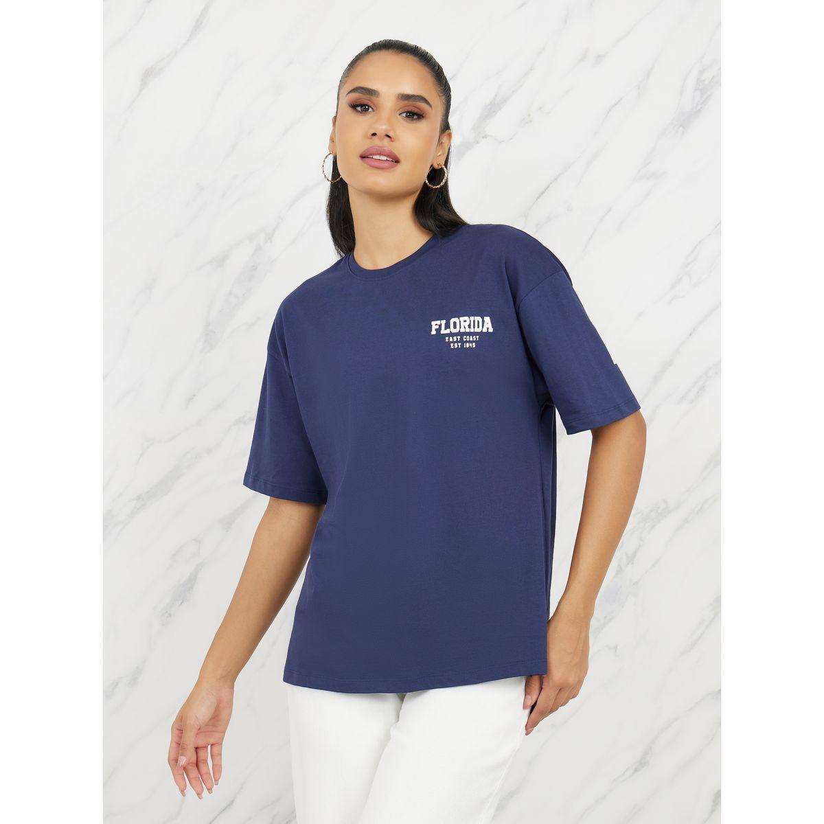 تيشيرت فضفاض مطبع بكتابة-women-clothing-tshirts-image-2