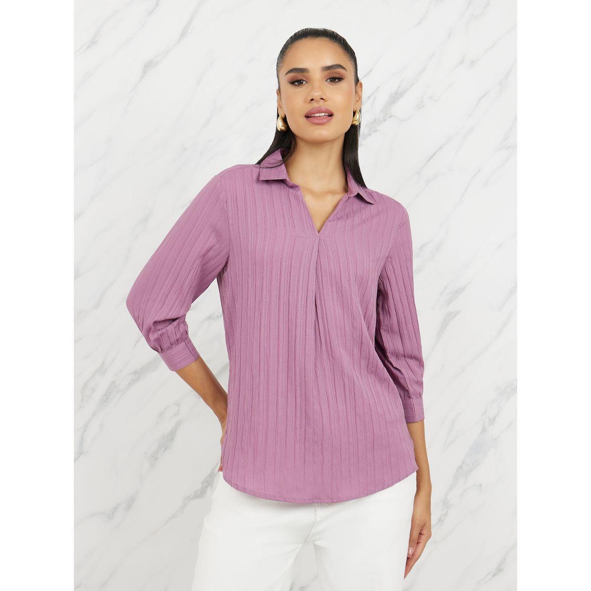 Styli Elevate Striped Texture Regular Fit Longline Shirt-women-clothing-shirtsandblouses-shirts-image-2