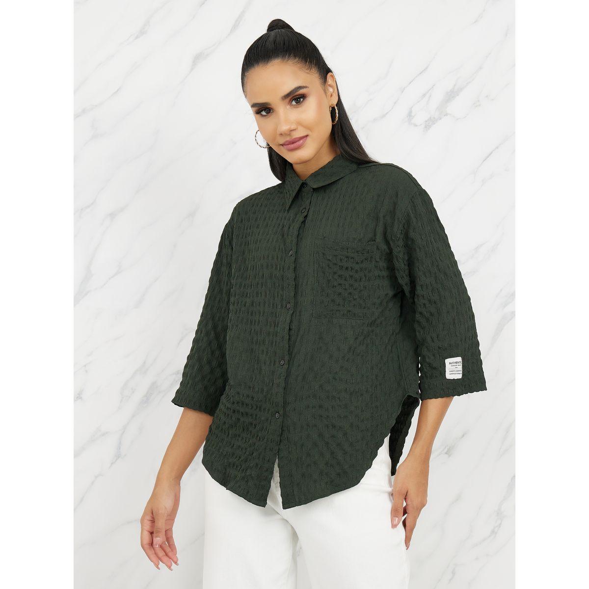 Styli Elevate Oversized Textured Curved Hem Shirt with Patch Detail-women-clothing-shirtsandblouses-shirts-image-1