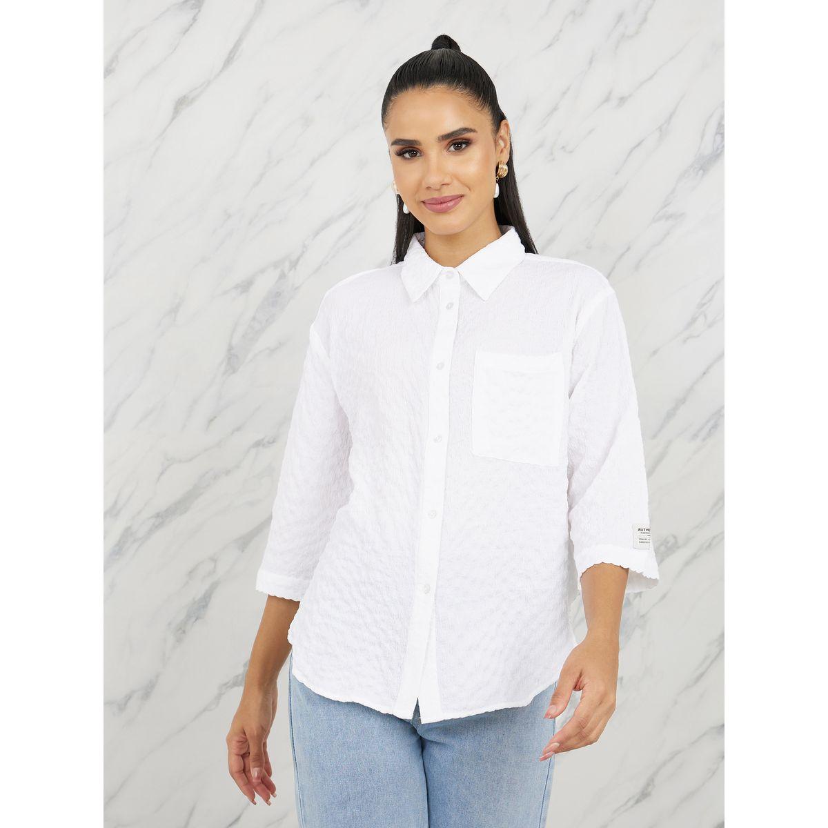 قميص Styli Elevate واسع الحجم ذو ملمس منحني مع تفاصيل رقع-women-clothing-shirtsandblouses-shirts-image-1