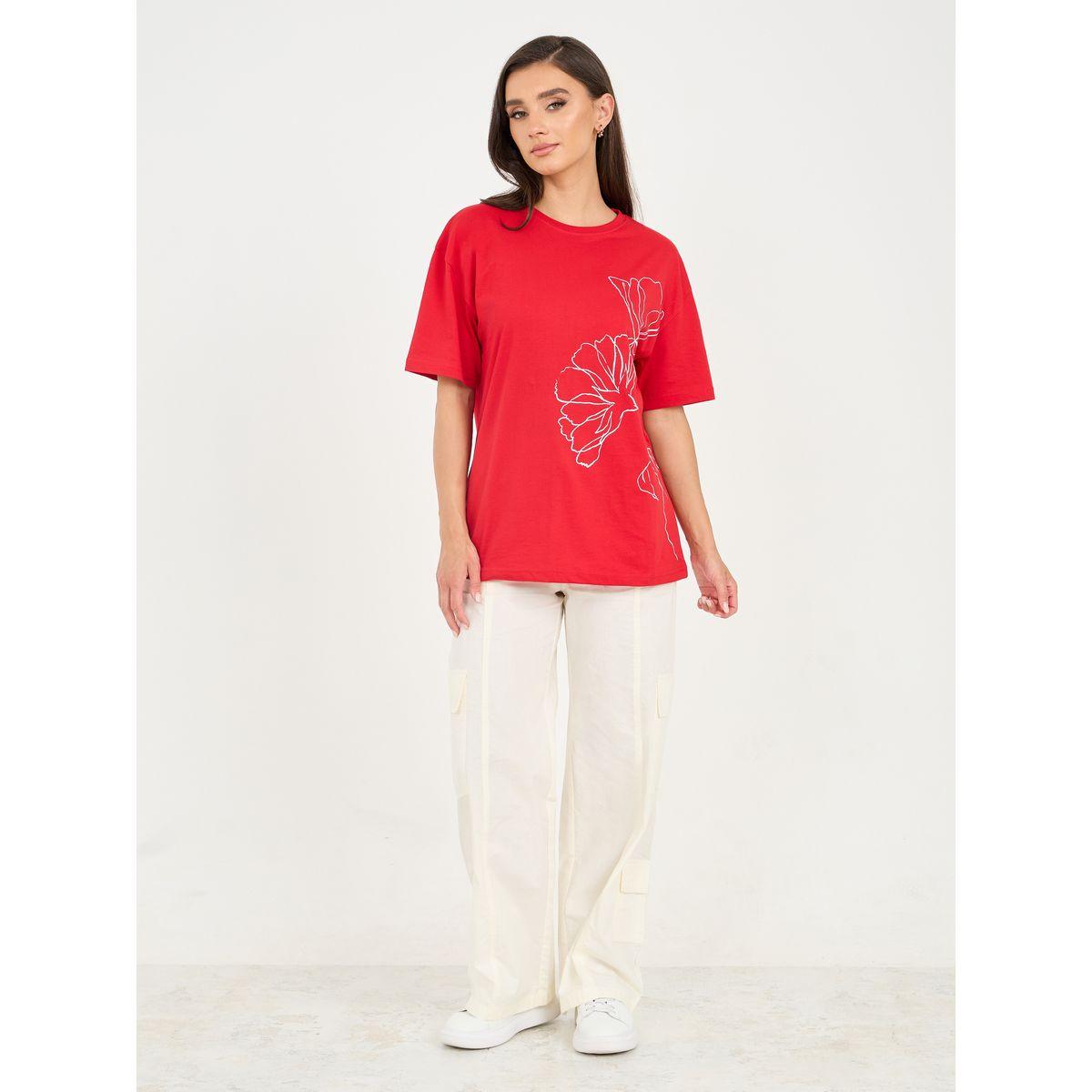 Styli Oversized Floral Placement Print Drop Shoulder T-Shirt-women-clothing-tshirts-image-2