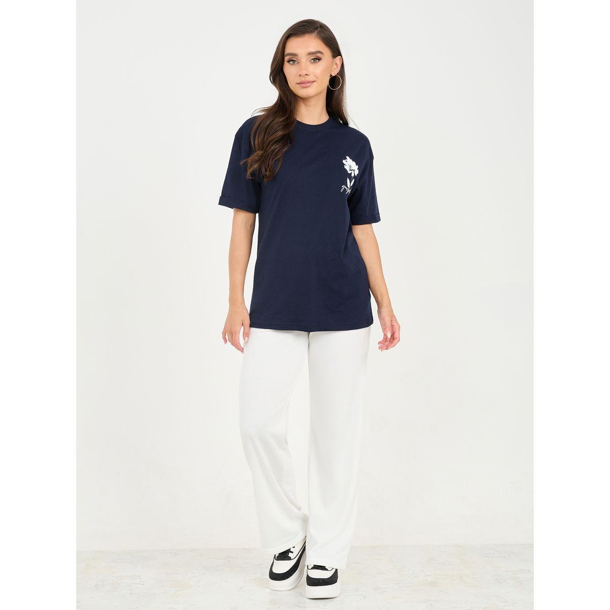 Styli Oversized Floral Placement Print T-Shirt with Roll Up Sleeves-women-clothing-tshirts-image-3