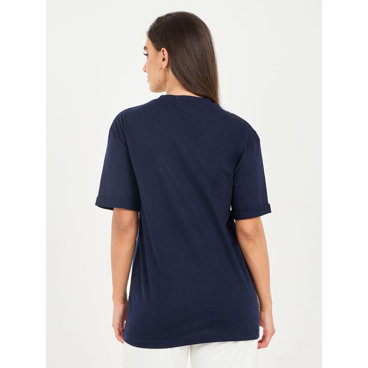 Styli Oversized Floral Placement Print T-Shirt with Roll Up Sleeves-women-clothing-tshirts-image-5