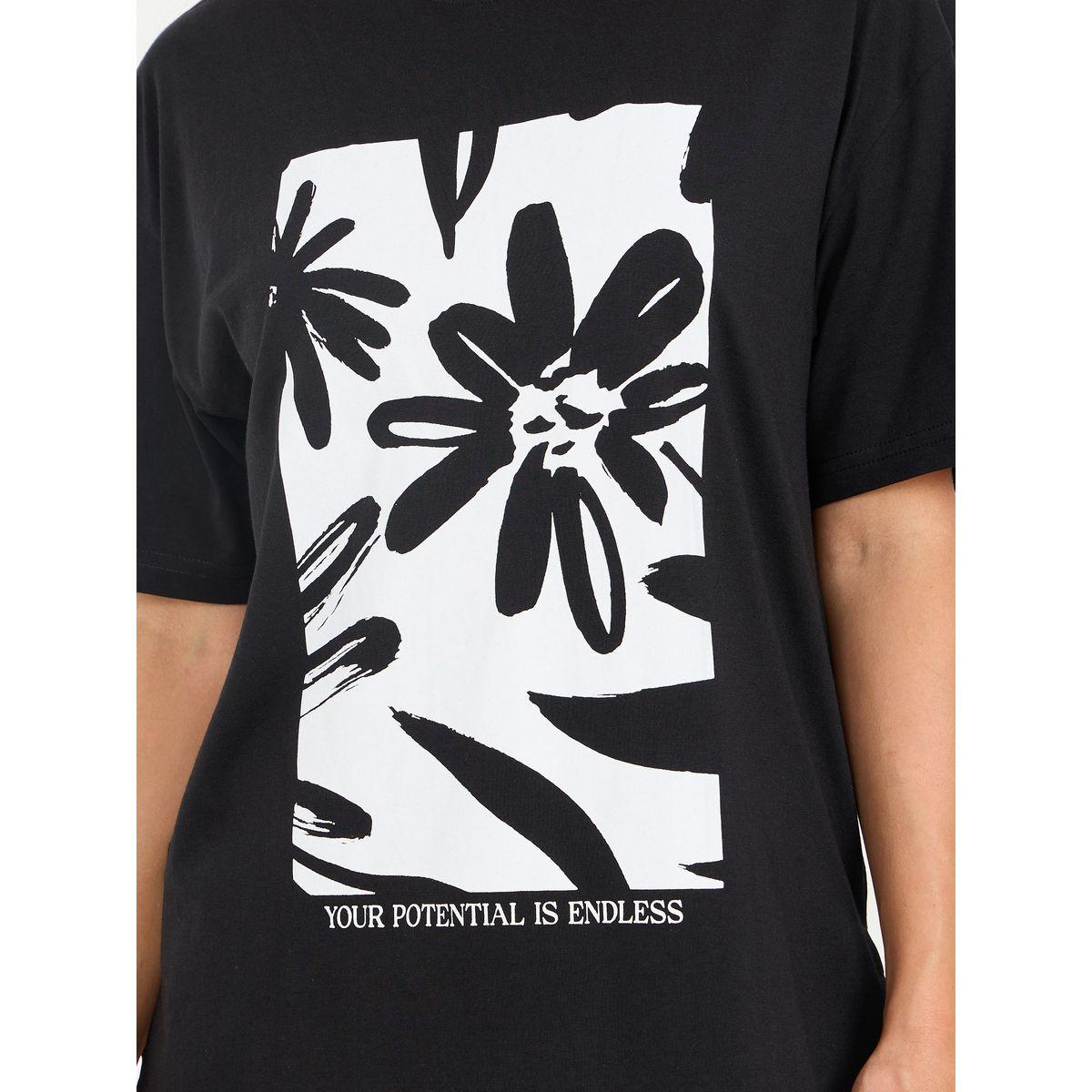 Styli Oversized Contrast Floral Graphic Print Longline T-Shirt-women-clothing-tshirts-image-3