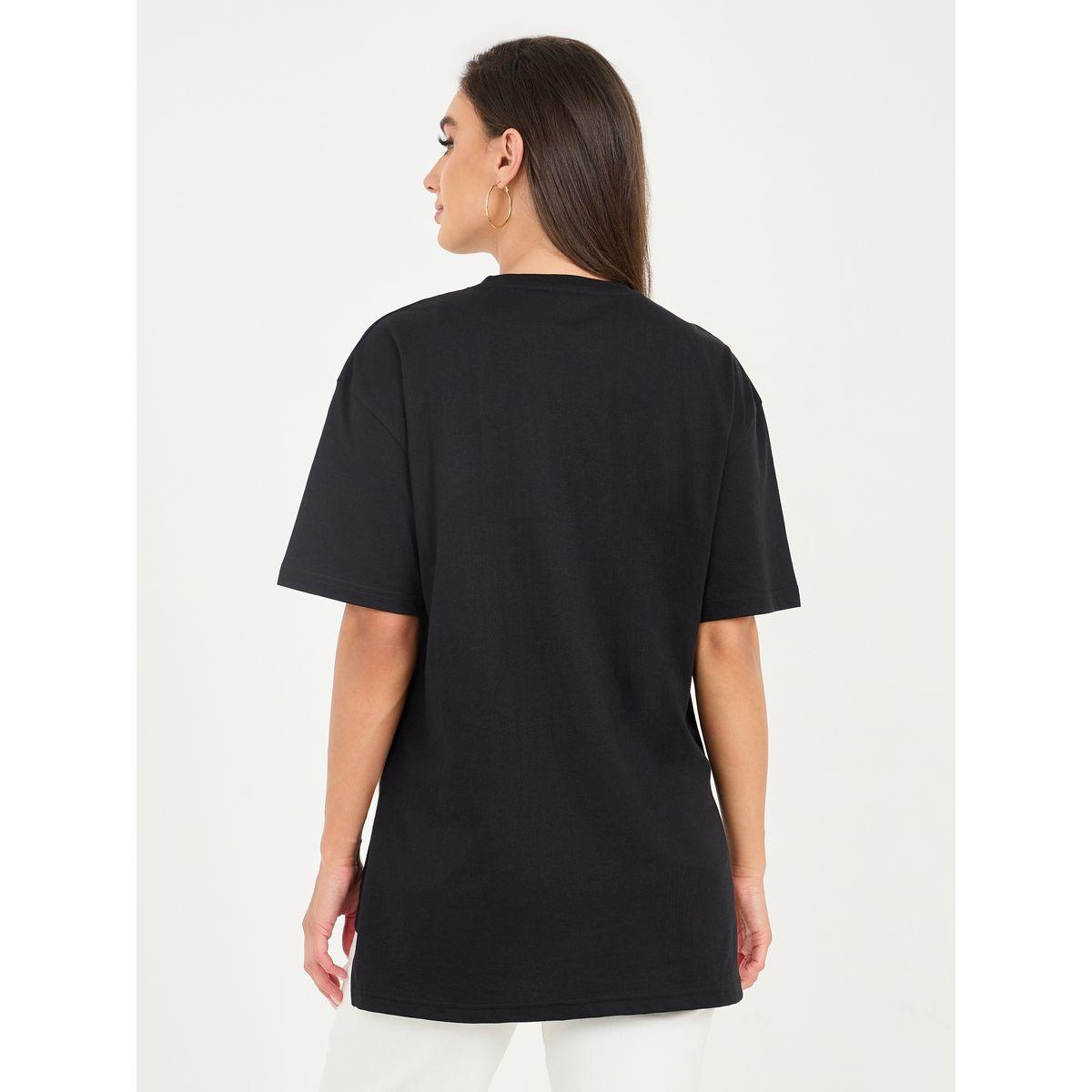 Styli Oversized Contrast Floral Graphic Print Longline T-Shirt-women-clothing-tshirts-image-4