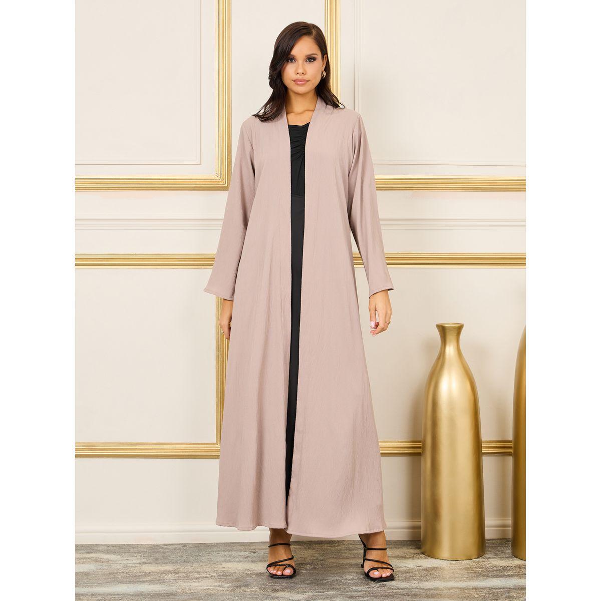 Styli Crepe Textured Open Front Abaya-women-arabicclothing-abayas-image-1