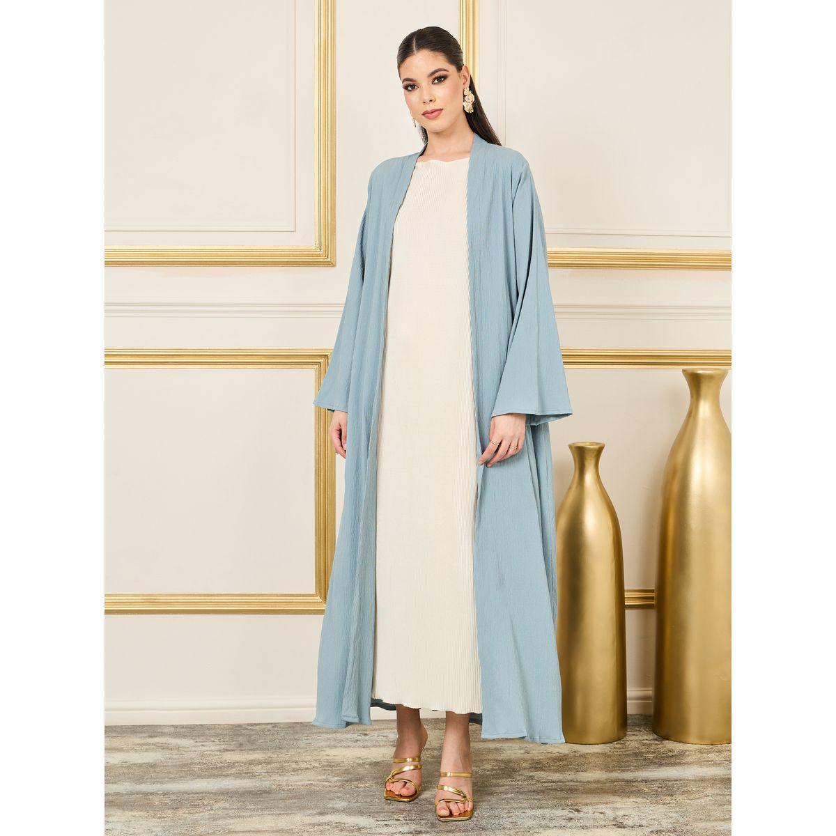 Styli Crepe Textured Open Front Abaya-women-arabicclothing-abayas-image-1