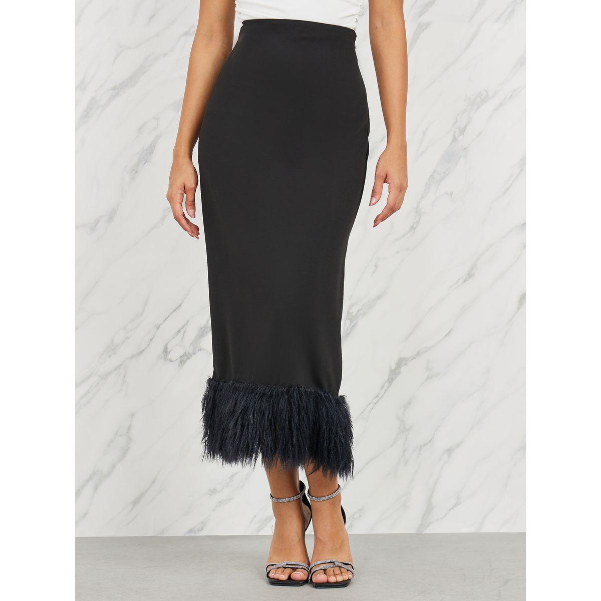 Styli Faux Fur Trim Fitted Midi Skirt-women-clothing-bottoms-skirts-image-1