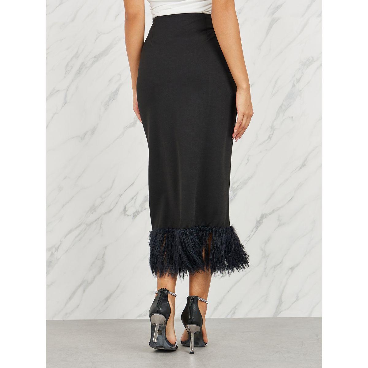 Styli Faux Fur Trim Fitted Midi Skirt-women-clothing-bottoms-skirts-image-4