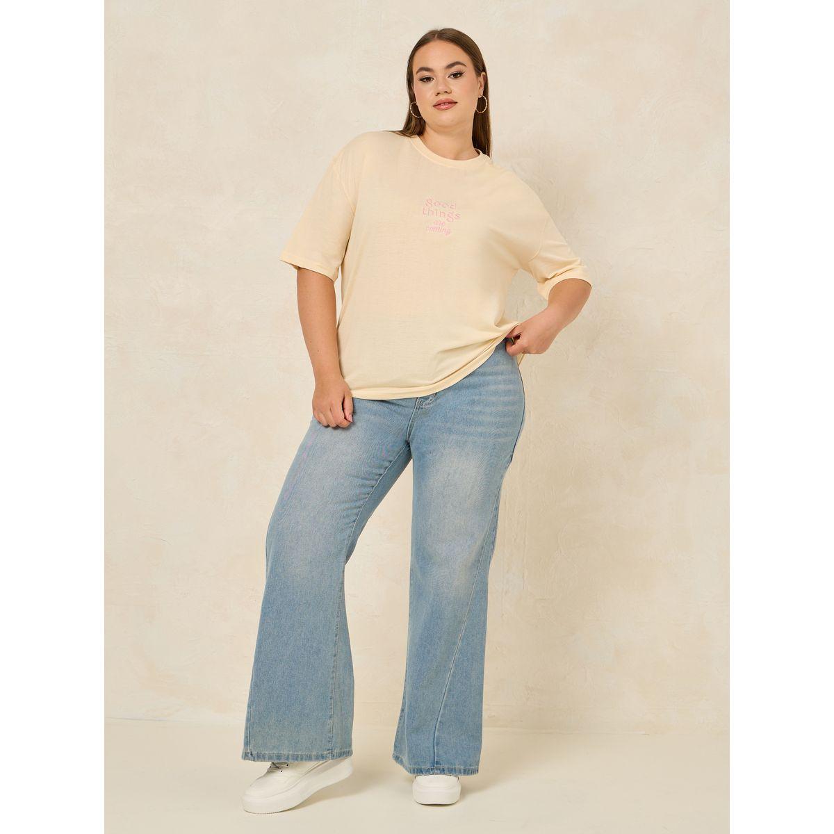 تيشيرت فضفاض بمقاس كبير وطبعة كتابة-women-clothing-tshirts-image-2