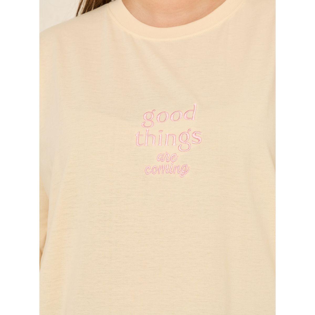 Styli Plus Good Things Slogan Round Neck Oversized T-Shirt-women-clothing-tshirts-image-3