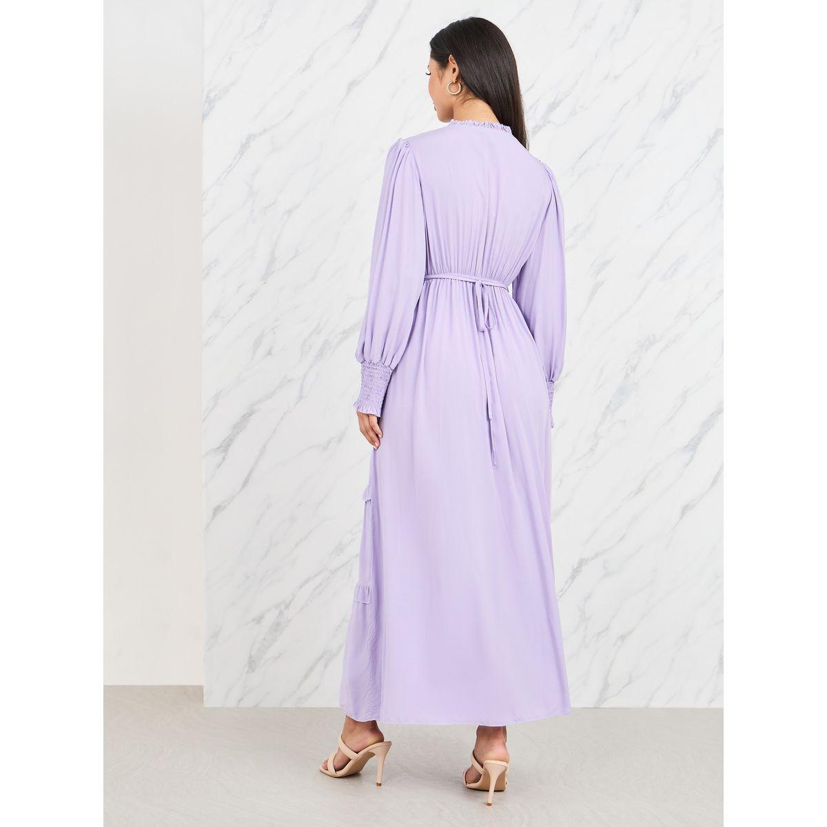 Styli Smocked Cuff Sleeves Ruffle Detail Tiered Maxi Dress-women-clothing-dresses-image-4