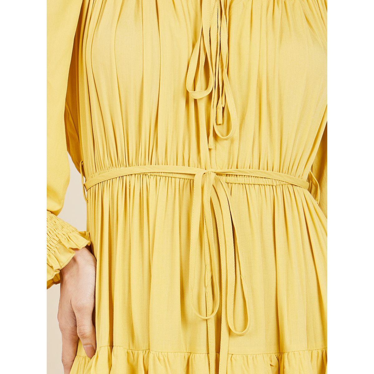 فستان طويل بكسرات وياقة بأربطة-women-clothing-dresses-image-3
