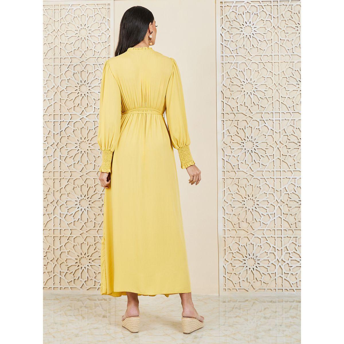 فستان طويل بكسرات وياقة بأربطة-women-clothing-dresses-image-4