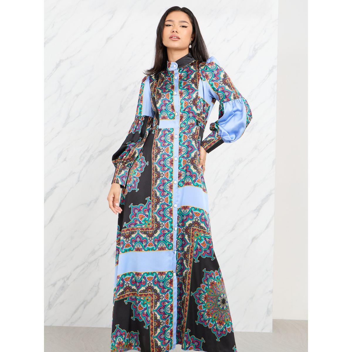 فستان طويل ساتان مطبع بطبعة بوهيمية-women-clothing-dresses-image-2