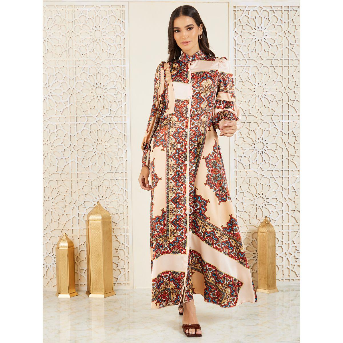 Styli Bohemian Print A-Line Shirt Maxi Dress-women-clothing-dresses-image-1