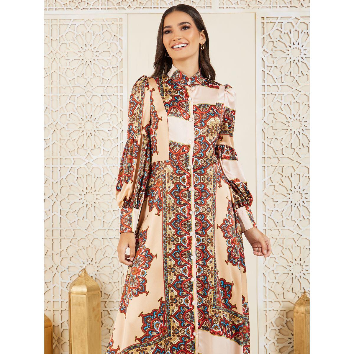 Styli Bohemian Print A-Line Shirt Maxi Dress-women-clothing-dresses-image-2