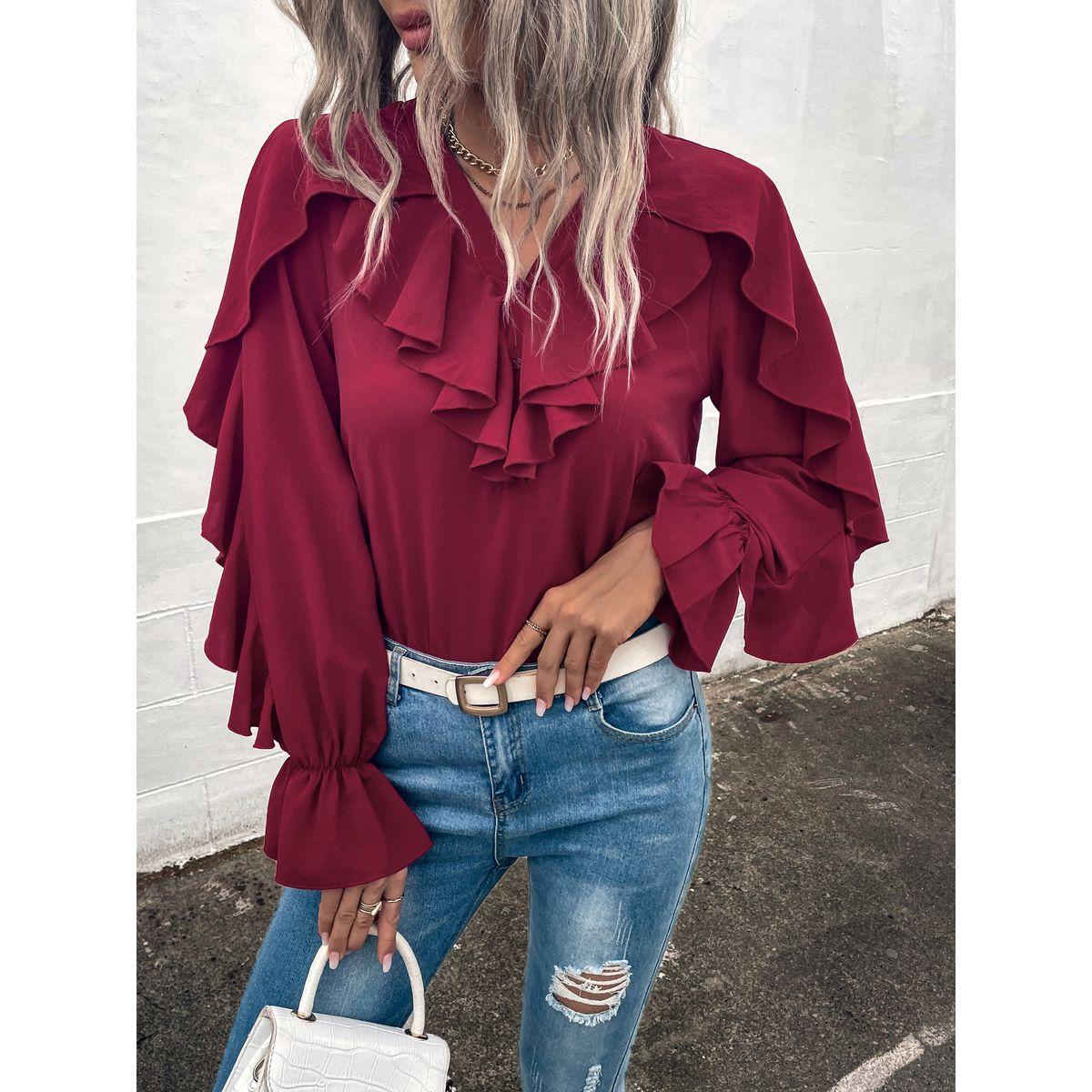 بلوزة بأكمام فوليوم مزينة بكشكش دي واي × ستايلي-women-clothing-shirtsandblouses-blouses-image-2