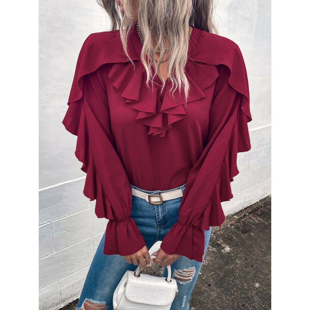 بلوزة بأكمام فوليوم مزينة بكشكش دي واي × ستايلي-women-clothing-shirtsandblouses-blouses-image-1