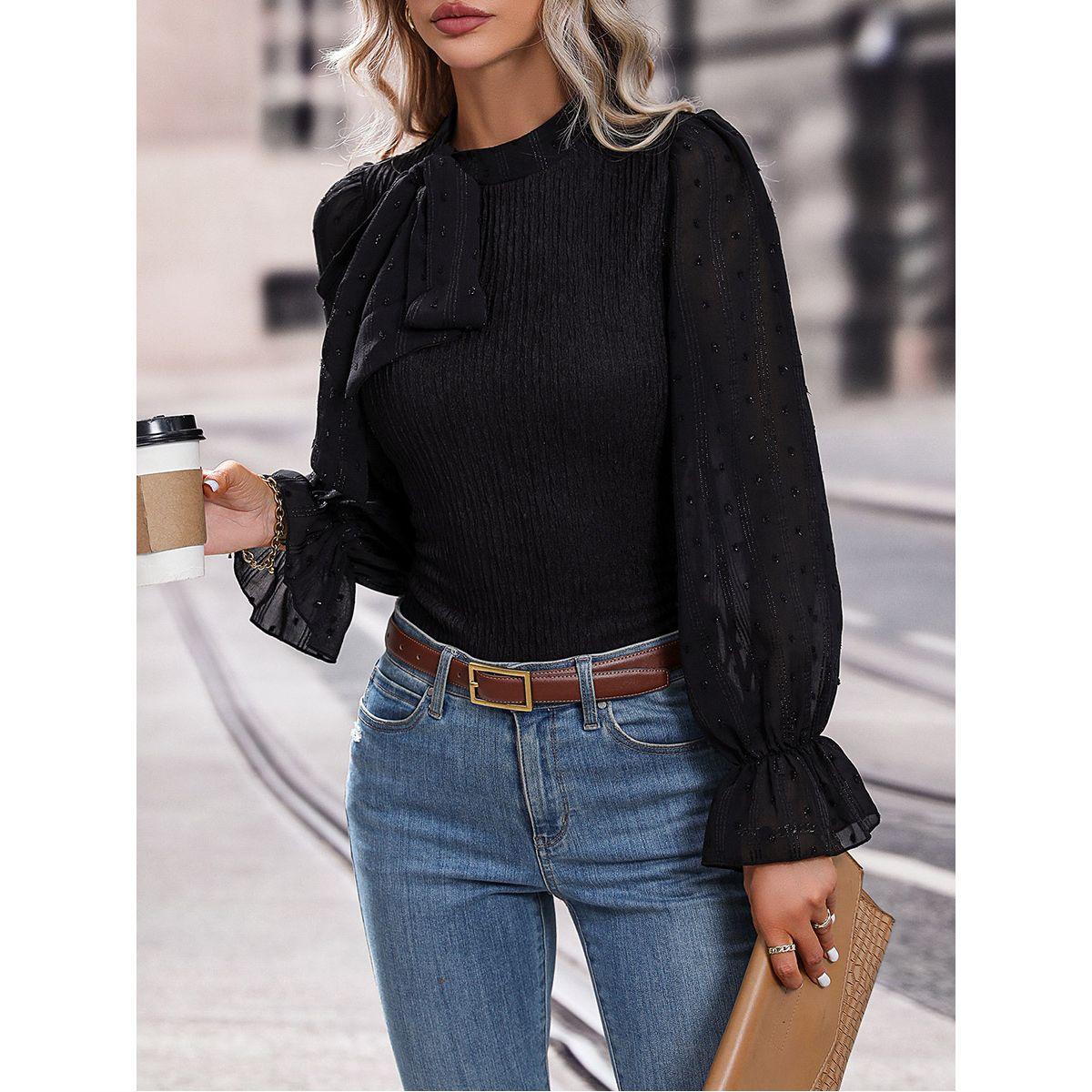 Bow Knot Detail Textured Blouse-women-clothing-shirtsandblouses-blouses-image-6