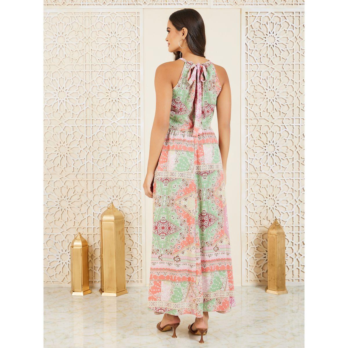 فستان طويل مطبع بالكامل مع ياقة هولتر-women-clothing-dresses-image-4